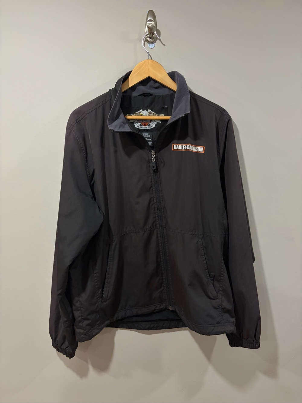 Harley-Davidson Motorcycles Black Riding Jacket Large Back Logo Lightweight